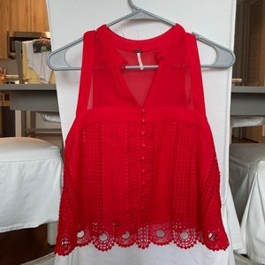 Red Free People Lace Top XS